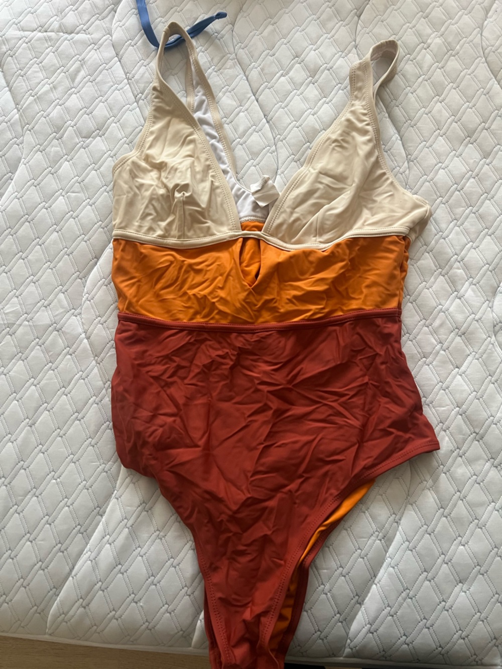 Colorblock One-Piece Swimsuit in Cream, Orange, Rust
